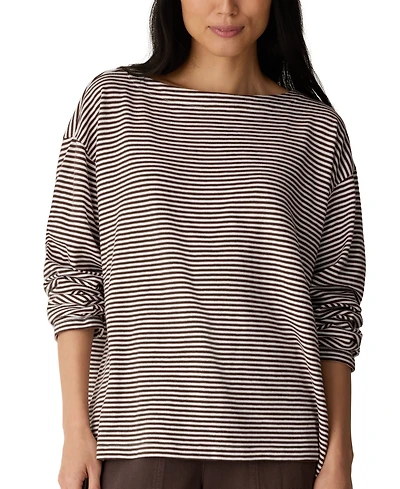 Eileen Fisher Women's Striped Bateau Neck Long-Sleeve Top