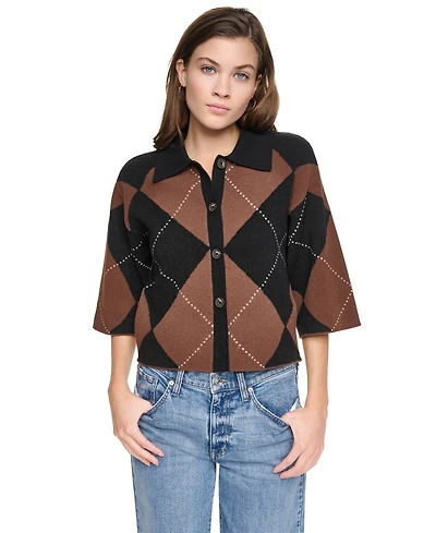 Dkny Jeans Petite Argyle Button-Front Sweater