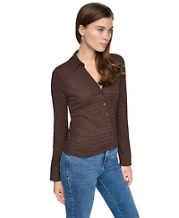 Dkny Jeans Petite Fitted Collared Neck Top