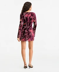 Seni & Cade Women's Burnout Velvet Floral-Print Bell Sleeve Mini Dress