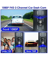 Neewer WiFi Fhd 1080P Car Dash Cam 3 Channels Front Rear Inside Dash Camera with Loop Recording Reversing Visual 170degree(s)