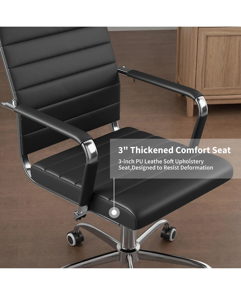 gaomon Office Desk Chair, Ergonomic Leather Modern Conference Room Chairs, Executive Ribbed Height Adjustable Swivel Rolling Chair for Home Office