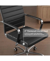 gaomon Office Desk Chair, Ergonomic Leather Modern Conference Room Chairs, Executive Ribbed Height Adjustable Swivel Rolling Chair for Home Office