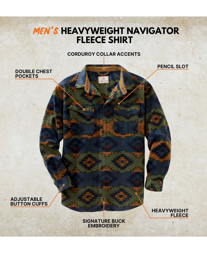 Legendary Whitetails Men's Heavyweight Navigator Fleece Long Sleeve Button Up Shirt
