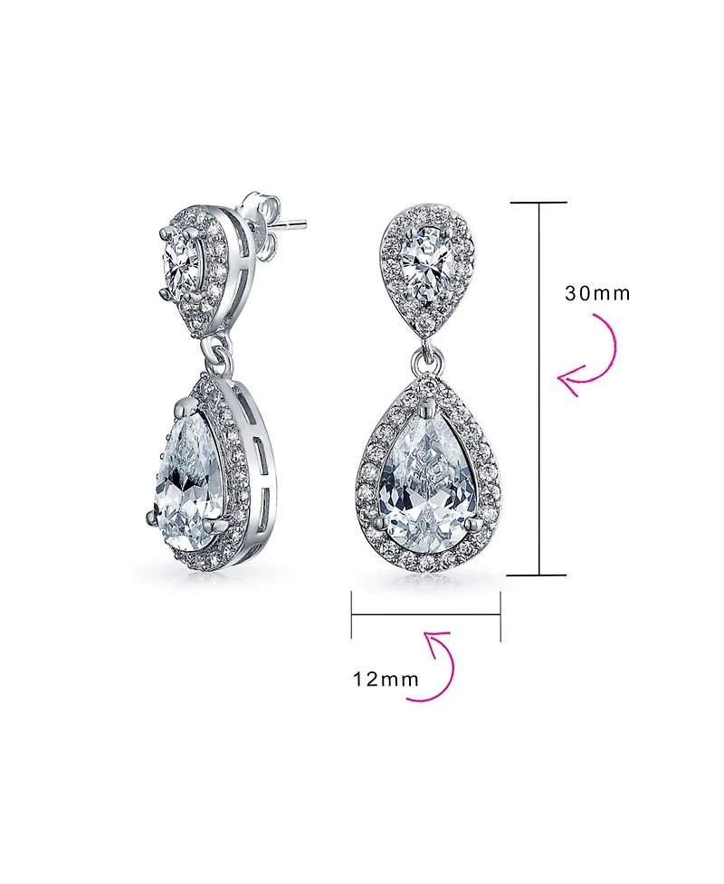Bling Jewelry Cocktail Cubic Zirconia Cz Double Solitaire Teardrop Dangle Earrings Gold Plated