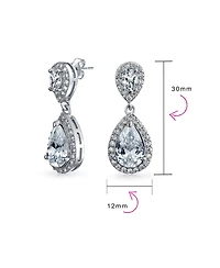 Bling Jewelry Cocktail Cubic Zirconia Cz Double Solitaire Teardrop Dangle Earrings Gold Plated