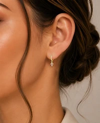 Macy's 14k Gold-Plated Cross Drop Huggie Earrings