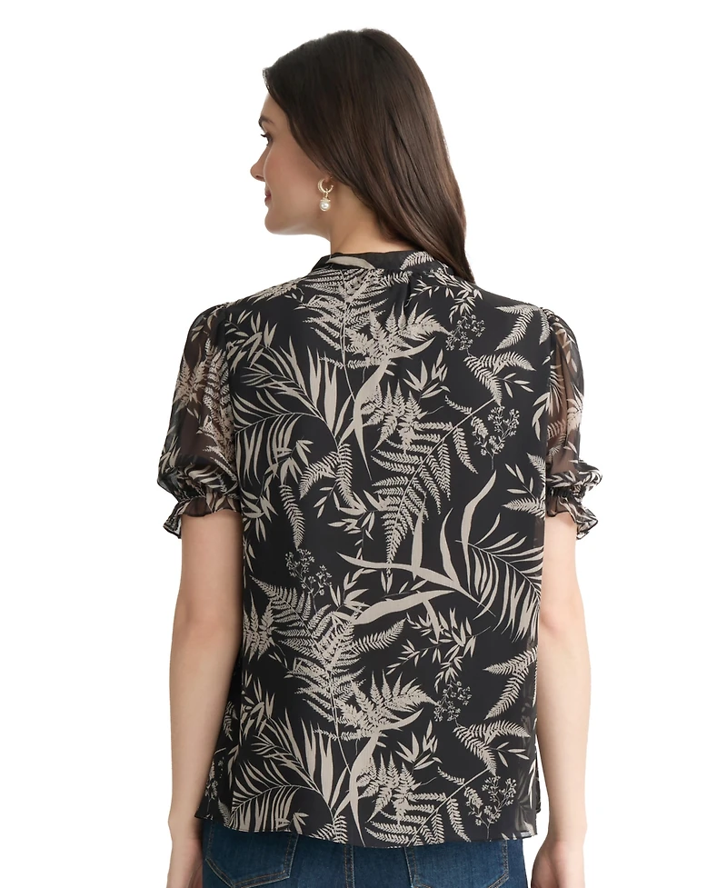 Jones New York Women's Tie-Neck Puff-Sleeve Top