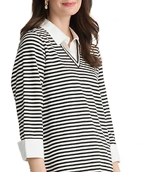 Jones New York Women's 3/4-Sleeve Collared Two-Fer Top