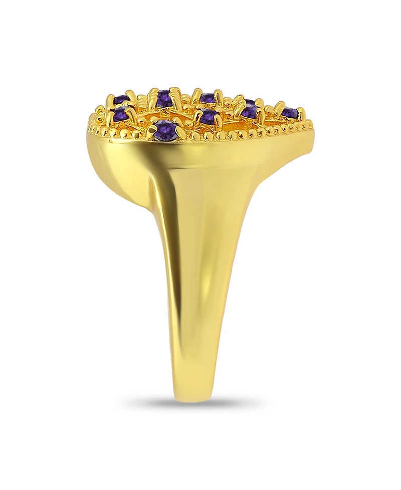 Macy's 14k Gold-Plated Over Brass Round Clear Cubic Zirconia Lattice Heart Shaped Ring