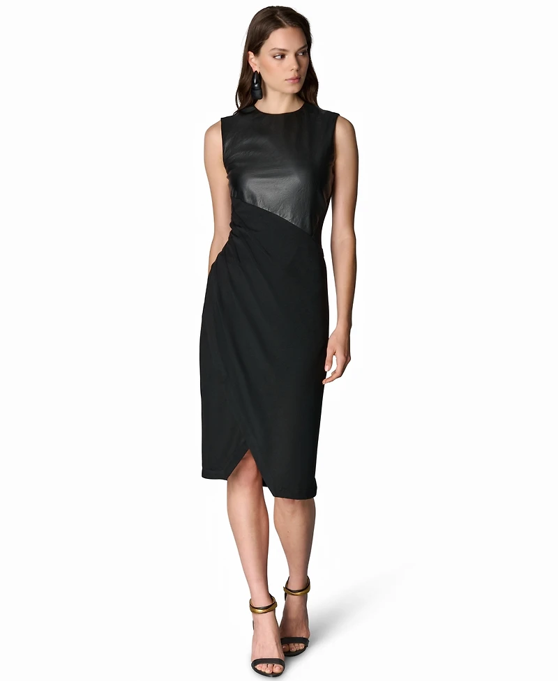 Donna Karan New York Women's Sleeveless Mixed-Media Wrap Dress