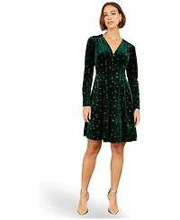 Yumi Women's Foil Star-Print Velvet V-Neck Dress