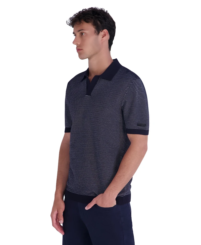 Karl Lagerfeld Paris Men's Johnny Collar Textured Polo Sweater