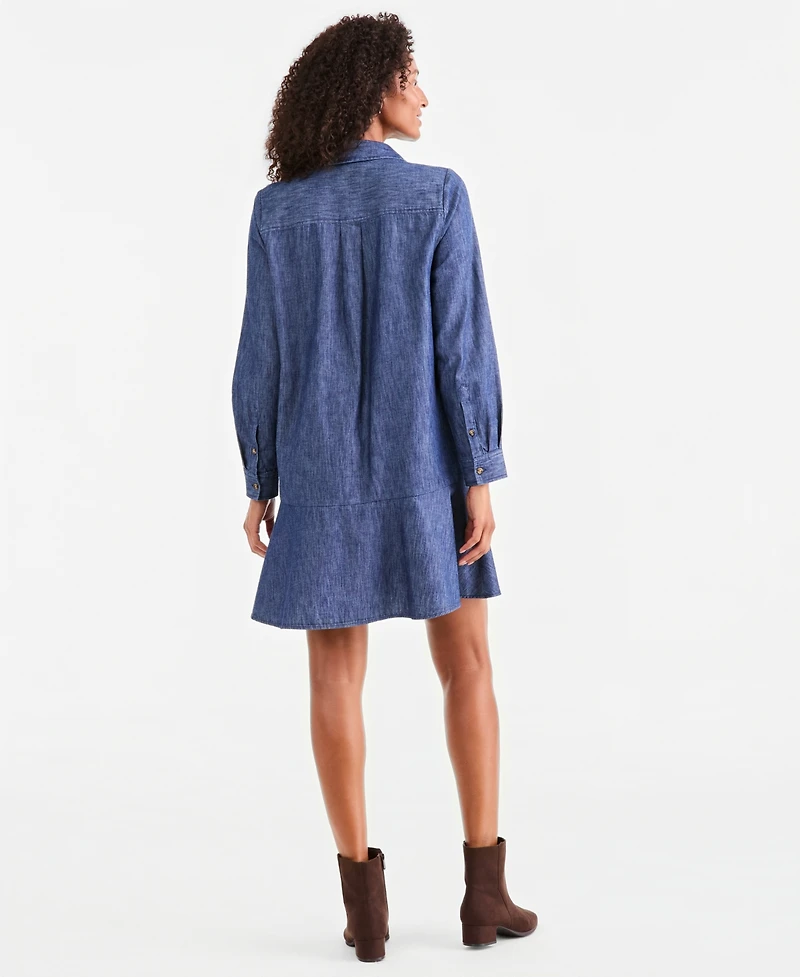 Style & Co Women's Long-Sleeve Peplum Cotton Shirt Dress, Macy's Exclusive