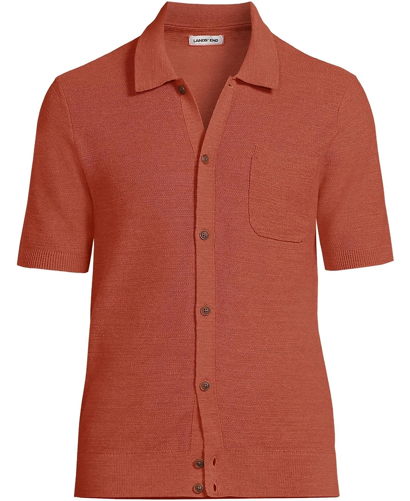 Lands' End Men's Short Sleeve Texture Stitch Button Through Sweater Polo