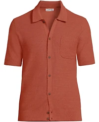 Lands' End Men's Short Sleeve Texture Stitch Button Through Sweater Polo