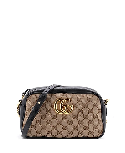 Pre-Owned Gucci Small Gg Marmont Shoulder Bag Diagonal Quilted Gg Canvas with Leather