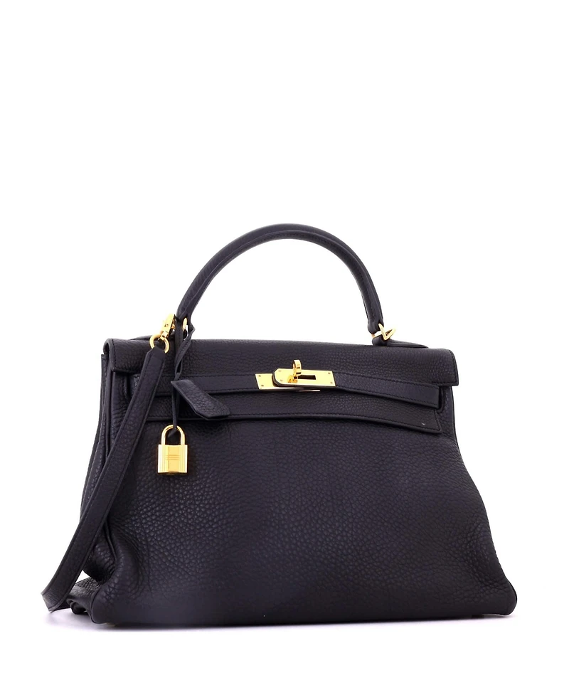 Pre-Owned Hermes Kelly 32 Handbag Black Togo with Gold Hardware