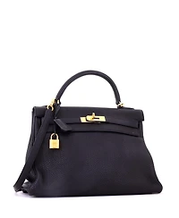 Pre-Owned Hermes Kelly 32 Handbag Black Togo with Gold Hardware