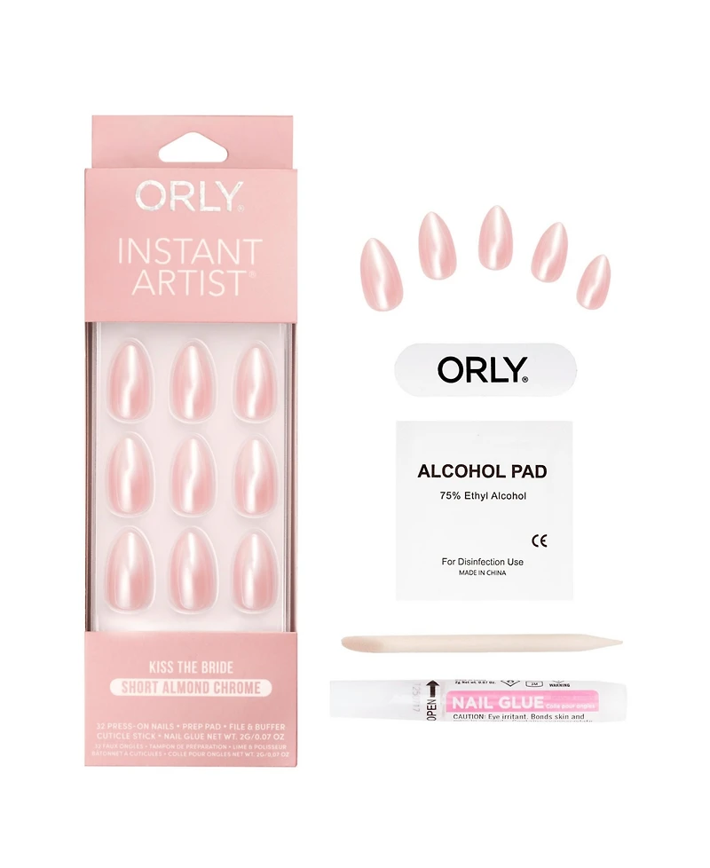 Orly Kiss The Bride Chrome Instant Artist Short Almond Press-On Set