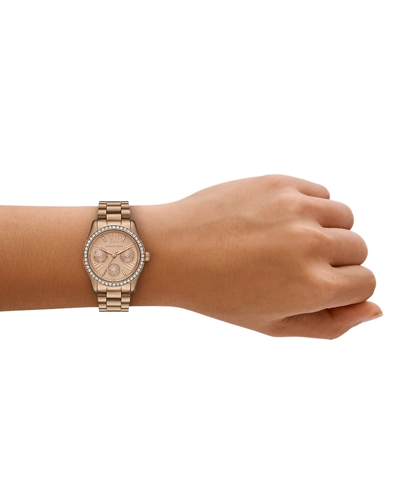 Michael Michael Kors Women's Lexington Multi-function Beige Gold-Tone Stainless Steel Watch 33mm
