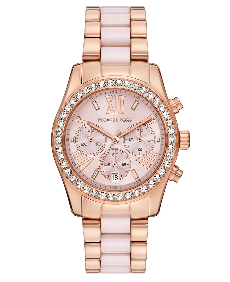 Michael Michael Kors Women's Lexington Chronograph Pink Ceramic and Rose Gold-Tone Stainless Steel Watch 38mm