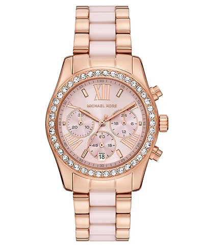Michael Michael Kors Women's Lexington Chronograph Pink Ceramic and Rose Gold-Tone Stainless Steel Watch 38mm