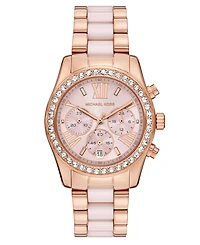 Michael Michael Kors Women's Lexington Chronograph Pink Ceramic and Rose Gold-Tone Stainless Steel Watch 38mm