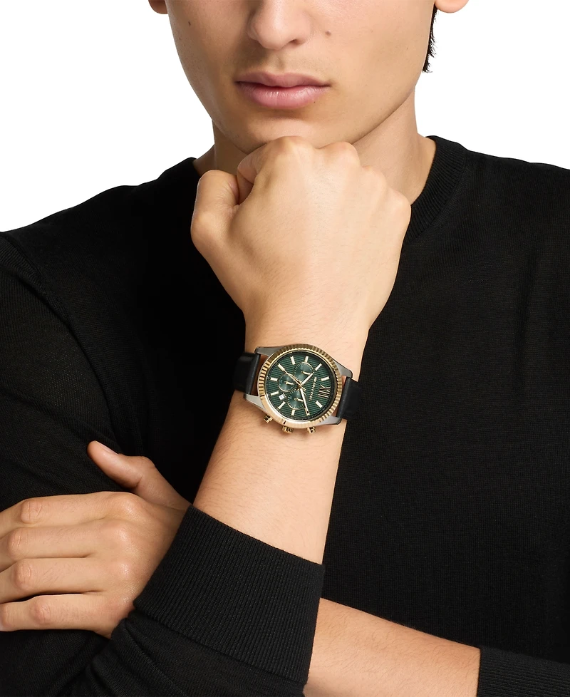 Michael Michael Kors Men's Lexington Chronograph Black Leather Watch 44mm