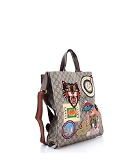 Pre-Owned Gucci North South Courrier Convertible Soft Open Tote Gg Coated Canvas with Applique