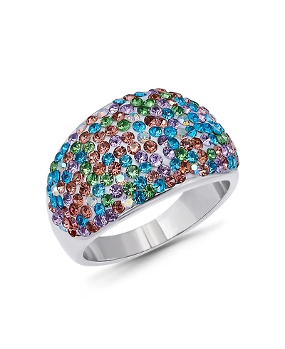 Macy's Pave Crystal Fine Silver-Plated Over Brass Pink, Light Green, Aqua Blue and Iridescent Colors Dome Shaped Ring