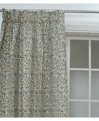 Fabdivine Handcrafted Floral Block Print Pleated Gray Linen Blend Ring Curtain