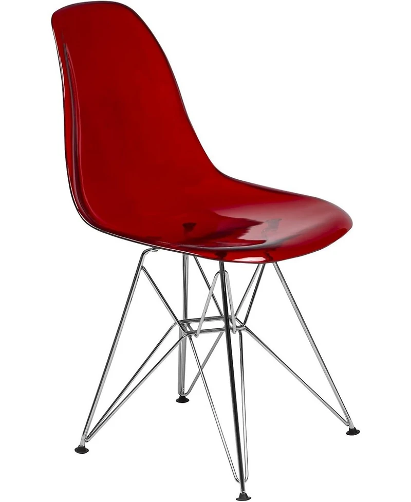 LeisureMod Cresco Acrylic Dining Chair, Modern Chrome Eiffel Base and Curved Back Design, Ergonomic Lightweight Accent Side Chair