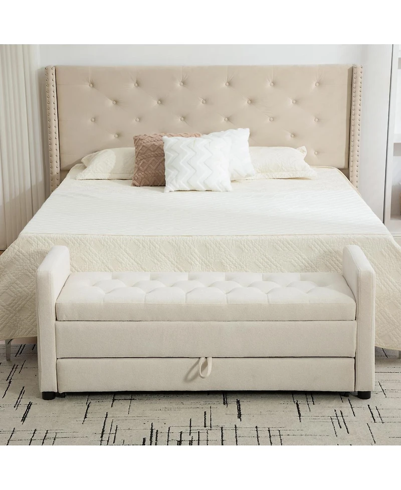 Streamdale Furniture 58" Modern Upholstered Storage Bench with Rolled Arms, Beige