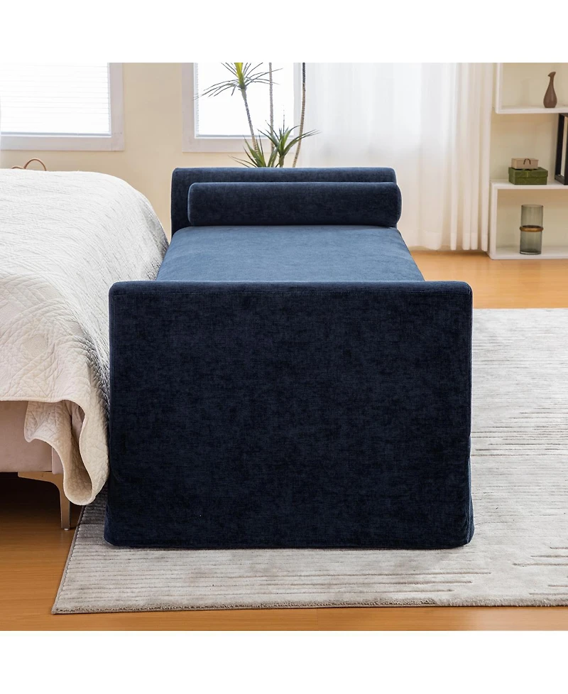 Streamdale Furniture 88.58" Modern Chenille Chaise Lounge Bench with 2 Bolster Pillows