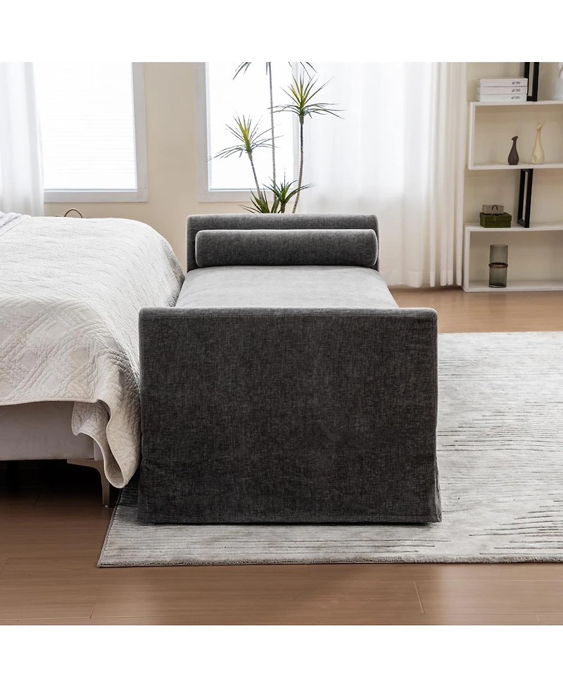 Streamdale Furniture 88.58" Modern Chenille Bench with Armrests and 2 Bolster Pillows