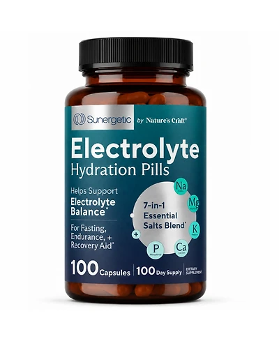 Sunergetic Electrolyte Capsules with Potassium, Magnesium, Calcium and Sodium, Keto-Friendly, Vegetarian, 100 Count