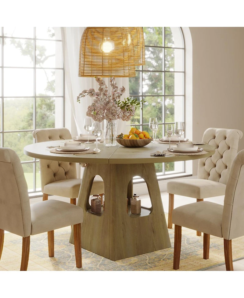 Streamdale Furniture 47-Inch Round Farmhouse Dining Table with Storage Base (Table Only)