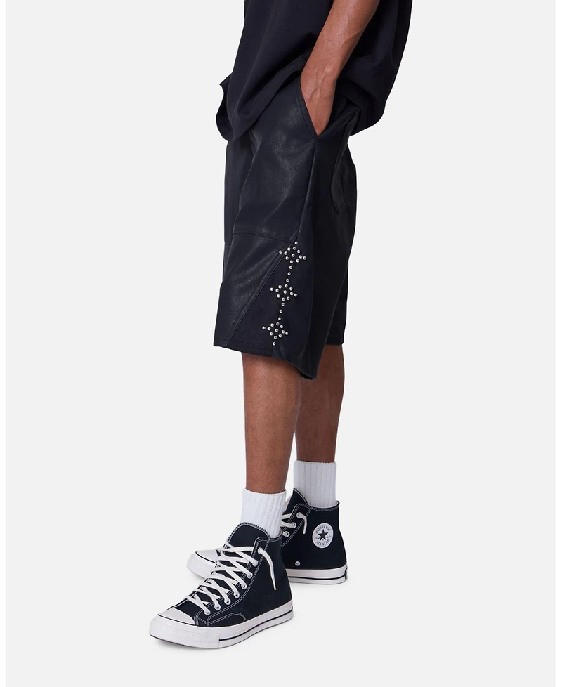 mnml Men's Ultra Baggy Stud Leather Shorts