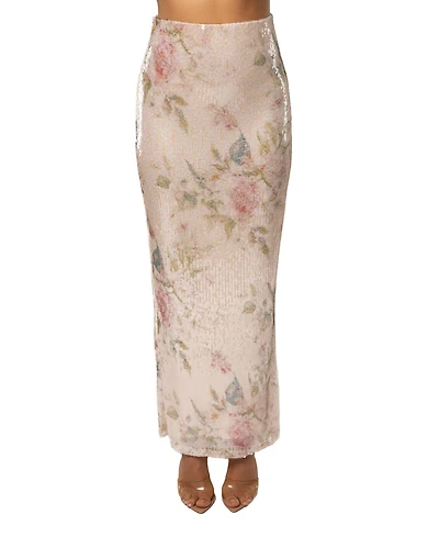 Jluxlabel Women's High-Waisted Floral Villa Nights Sequin Skirt