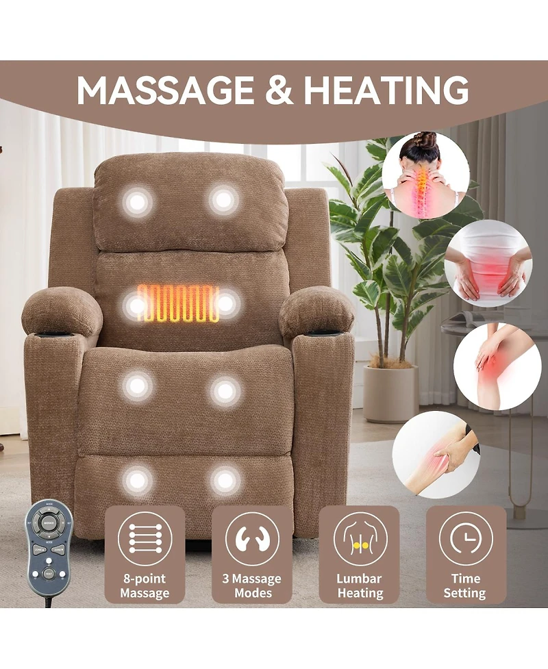 Streamdale Furniture Chenille Power Lift Recliner Chair, 350 Lbs Capacity, 8 Point Massage, Heating