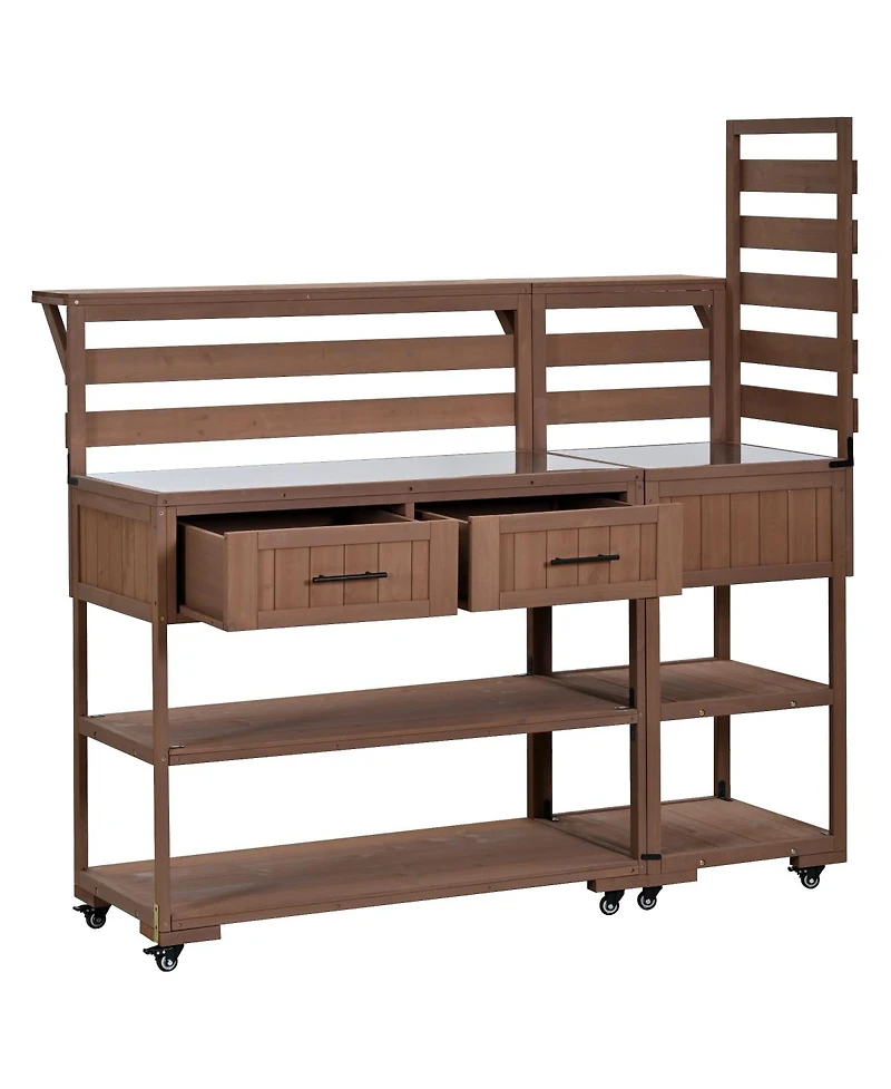 Streamdale Furniture Solid Wood Patio Kitchen Island With Stainless Steel Top And Storage