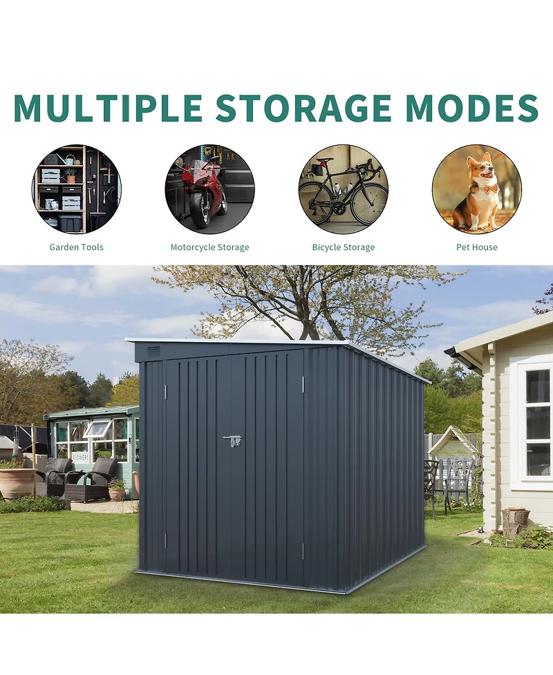 Streamdale Furniture 6x8 Feet Galvanized Steel Outdoor Storage Shed With Lockable Double Doors
