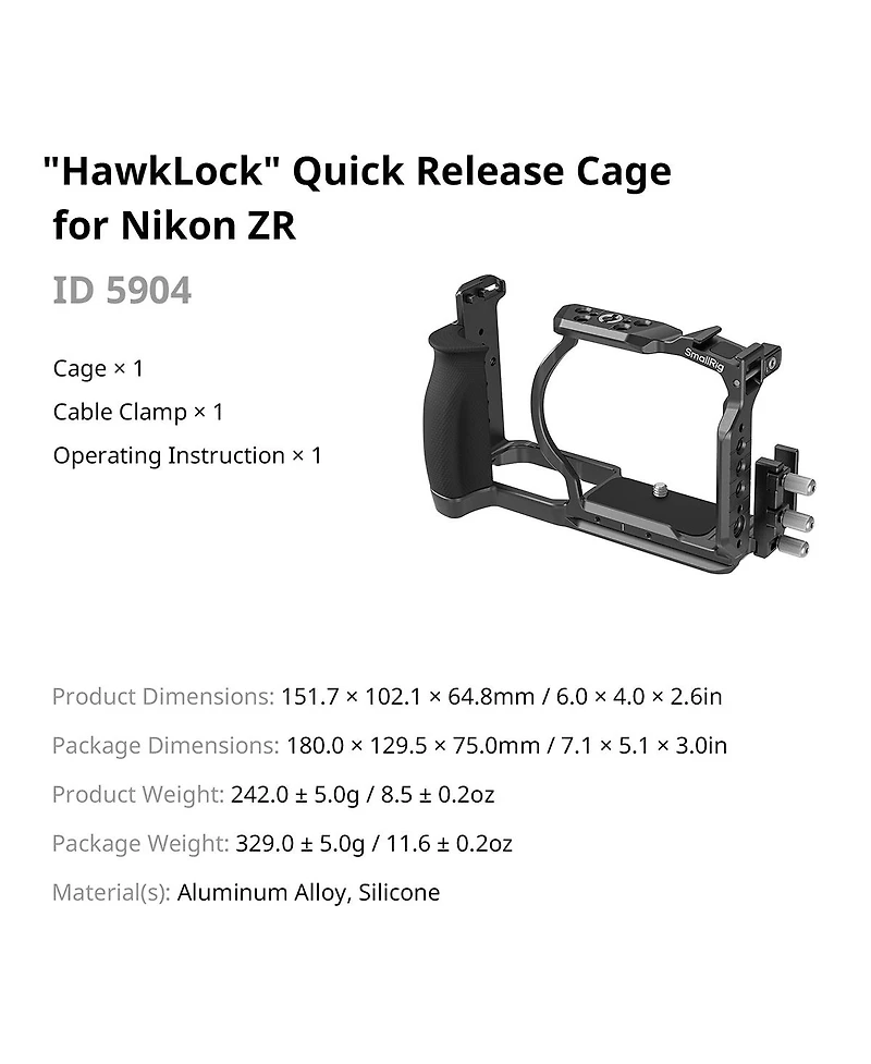 SmallRig HawkLock Quick Release Arca-Swiss Cage for Nikon Zr