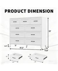 Rainsken 9-Drawer Dresser, Metal Profile Chest of Drawers, with Smooth Gliding Drawers, Storage Cabinet for Closet, for Bedroom,Living Room,Entryway