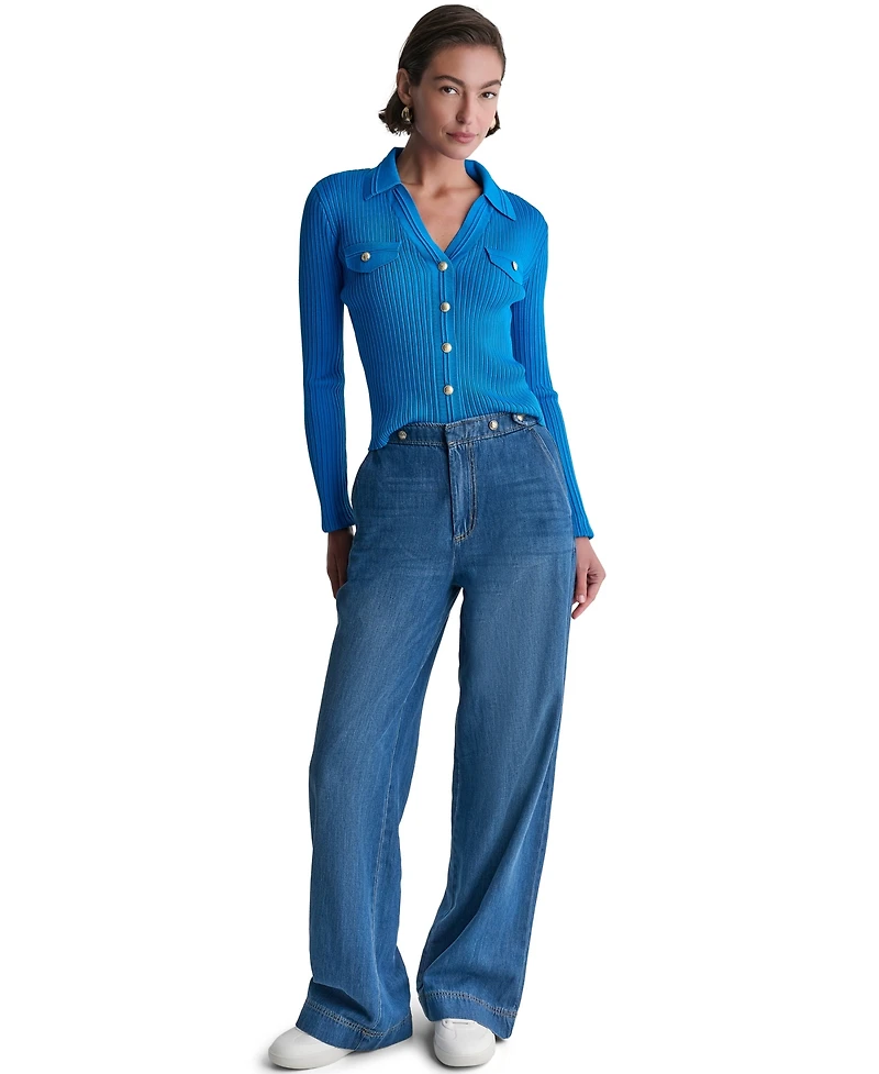 Bcbg Women's Wide-Leg Tab Loose-Fit Jeans