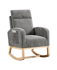 homfan Modern Hospitality Rocking Chair – Teddy Upholstery, High Back ,Armrest ,Wingback, Side Pockets Rubber Wood Legs for Restaurant or Office