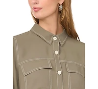 Vince Camuto Women's Contrast Stitch Button Front Collared Top