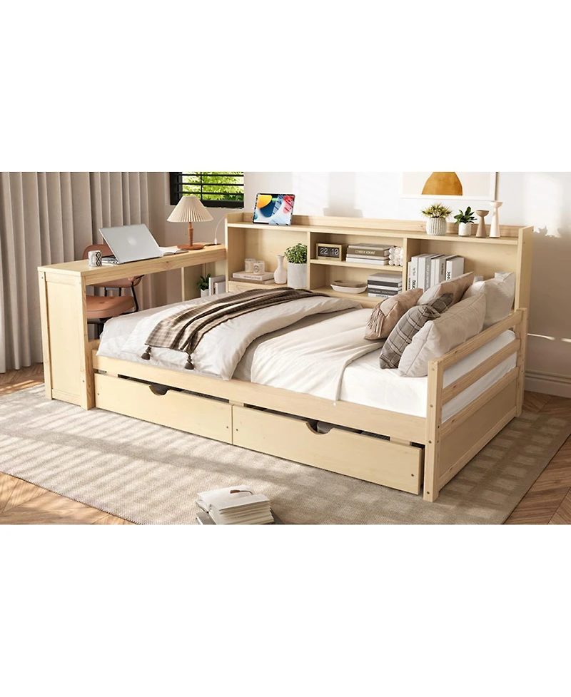 Streamdale Furniture Twin Corner Daybed With Storage, Desk, Charging, Bookcase
