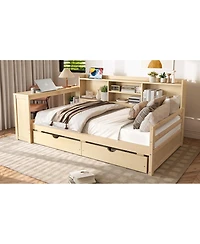 Streamdale Furniture Twin Corner Daybed With Storage, Desk, Charging, Bookcase